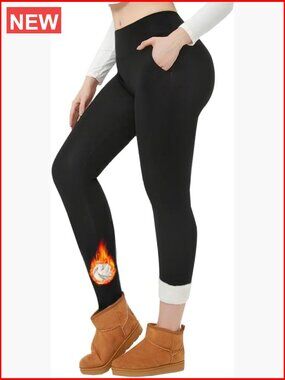 Fleece Lined High Waisted Yoga Pants 4-Way Stretch Thermal for Winter Running